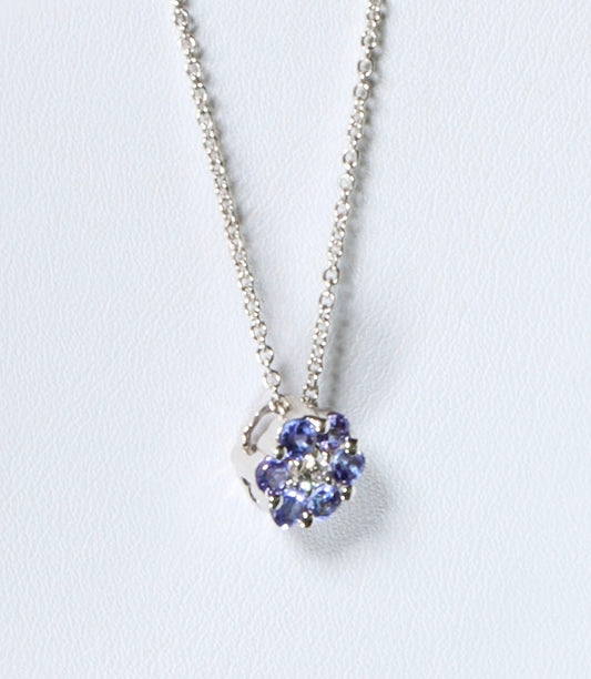 14kt White Gold & Sapphire Flower Pendant