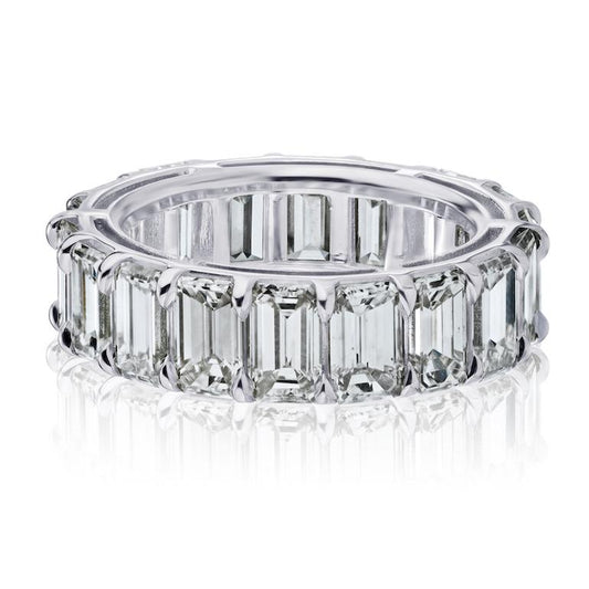 Platinum emerald cut eternity wedding band