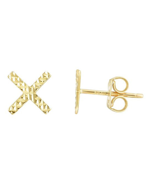 14K Gold Diamond Cut X Stud Earring