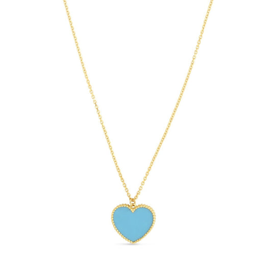 14K Gold Turquoise Paste Heart Necklace