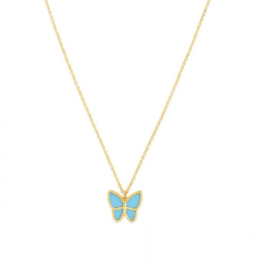 14K Gold Turquoise Paste Butterfly Necklace