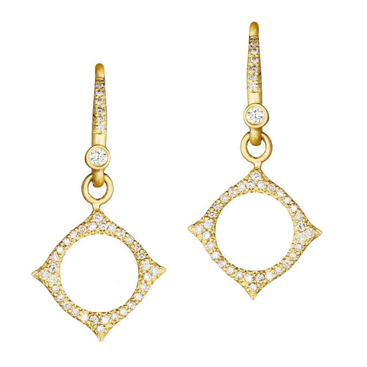 Hanging 4 point Gold Circle Diamond Earrings