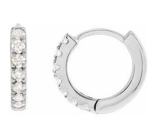 14K White Diamond Hoop Earrings