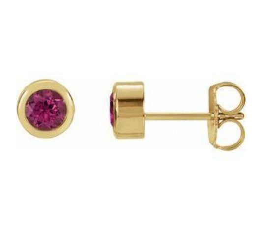 14K Yellow 4 mm Round Genuine Pink Tourmaline Birthstone Earrings