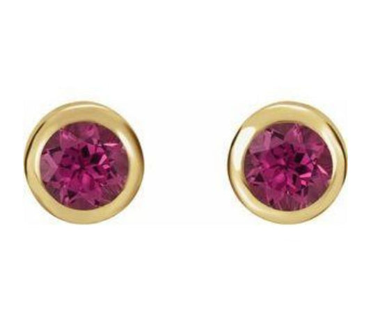 14K Yellow 4 mm Round Genuine Pink Tourmaline Birthstone Earrings