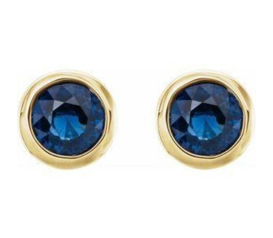14K Yellow 4 mm Round Genuine Blue Sapphire Birthstone Earrings