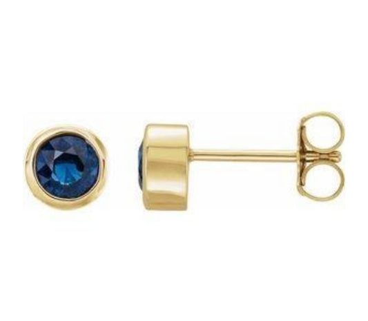 14K Yellow 4 mm Round Genuine Blue Sapphire Birthstone Earrings