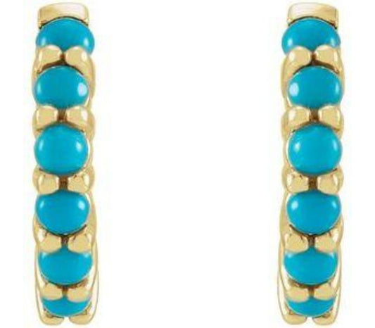 14K Yellow Turquoise Huggies