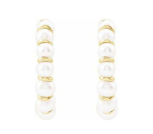 14K Yellow Freshwater Cultured Pearl Hoop Earrings