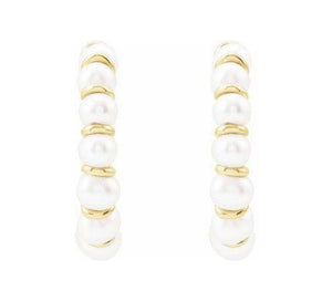 14K Yellow Freshwater Cultured Pearl Hoop Earrings 14K Yellow Freshwater Cultured Pearl Hoop Earrings