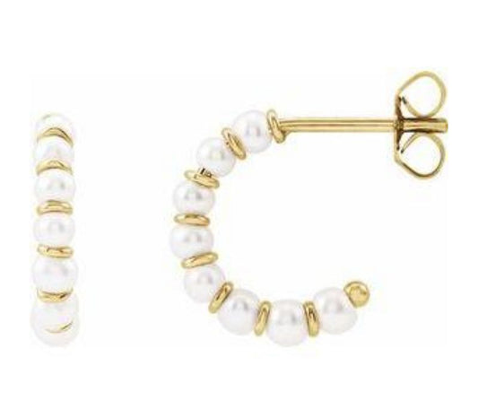 14K Yellow Freshwater Cultured Pearl Hoop Earrings