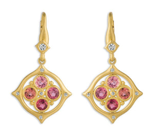 Gold and Pink Sapphire And Diamond Earrings Gold and Pink Sapphire And Diamond Earrings