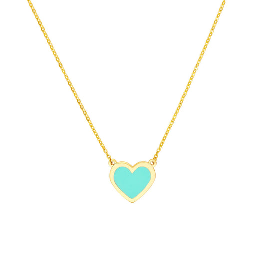 Light Turquoise Enamel Bezel Heart Necklace