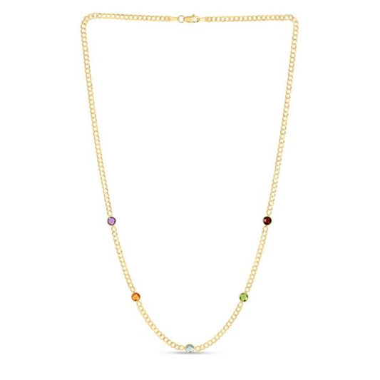 14K Multi Gemstone Curb Chain Necklace