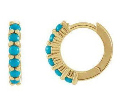 14K Yellow Turquoise Huggies