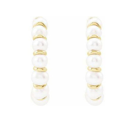14K Yellow Freshwater Cultured Pearl Hoop Earrings