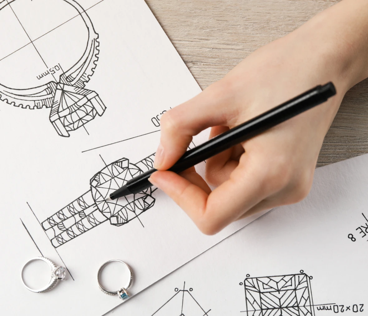 Hand drawing jewelry blueprint